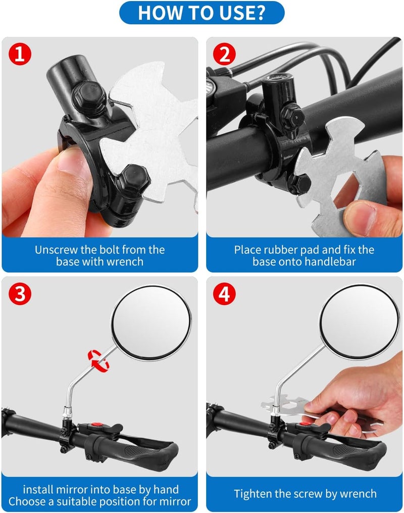 JULAI Bike Handlebar Rearview Mirror, Universal Adjustable Rotatable Vintage Safe Clear Mirror for Mountain Road Bike Bicycle ebike Motorcycle Scooter with 8mm Bolt (1 Pair Convex) - Image 5